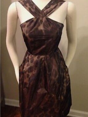 Banana Republic Brown Animal Print Satin Dress size 8P